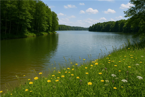 Flussufer mit Blumen